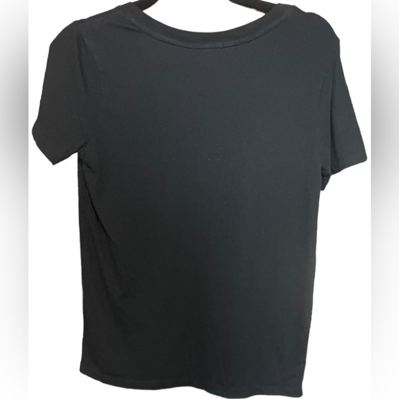 FOREVER 21 Womens Black Solid V-Neck Graphic T-shirt with pocket Small Cotton - Picture 6 of 16